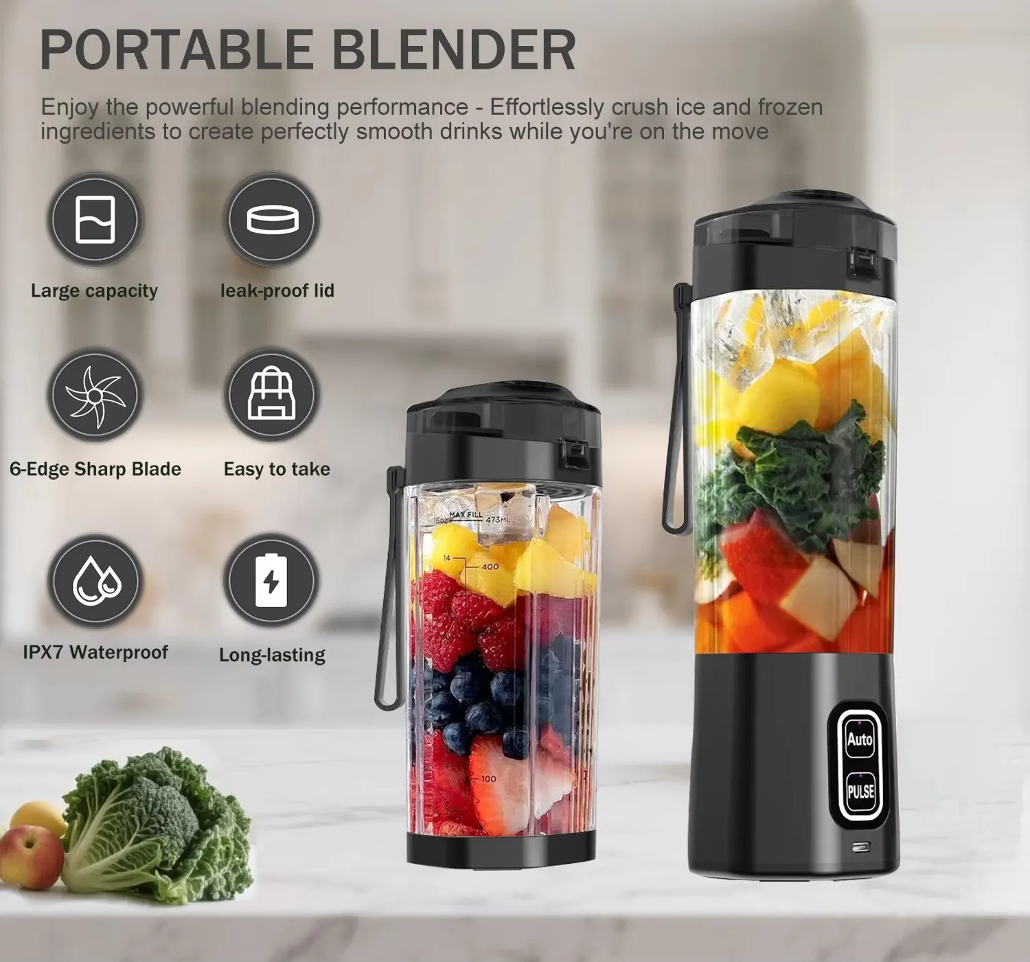 Portable electric juice maker blender with fresh fruit